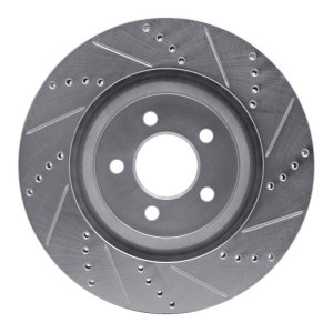 Ford Mustang Brake Rotor (1) - Front Left - R1 Concepts - Drilled & Slotted - Silver - `94-`04